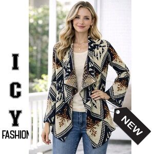 NWT Icy Fashion Sweaters Aztec Print Open Cardigan size M